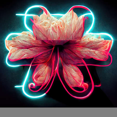 Neon Flowers Decorative Art Printable Illustrationの写真素材