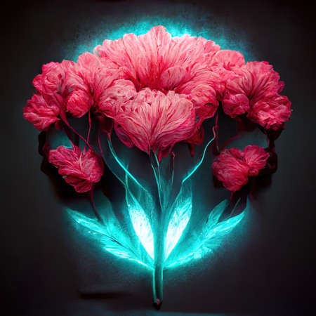 Neon Flowers Decorative Art Printable Illustrationの写真素材