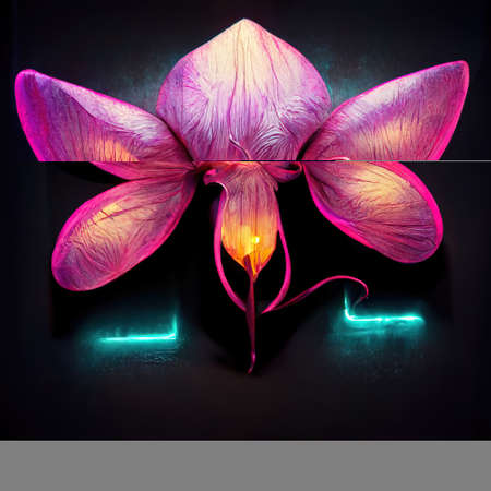 Neon Flowers Decorative Art Printable Illustrationの写真素材