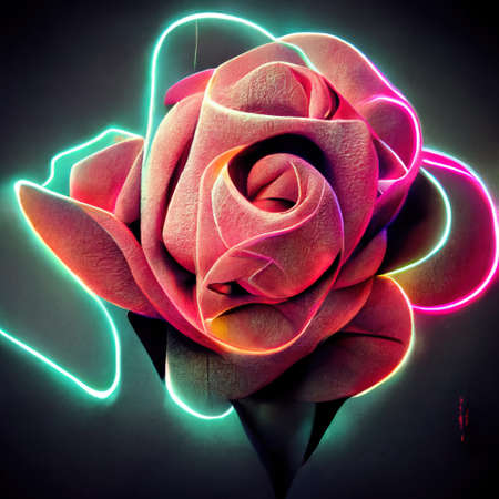 Neon Flowers Decorative Art Printable Illustrationの写真素材