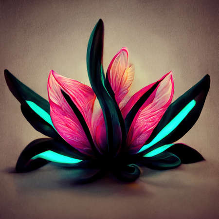 Neon Flowers Decorative Art Printable Illustrationの写真素材