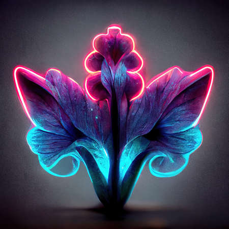 Neon Flowers Decorative Art Printable Illustrationの写真素材