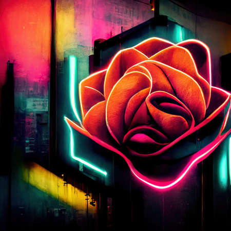 Neon Flowers Decorative Art Printable Illustrationの写真素材