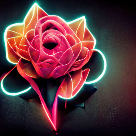 Neon Flowers Decorative Art Printable Illustrationの写真素材