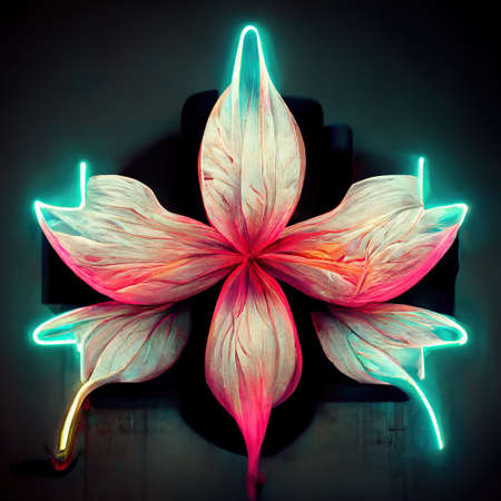 Neon Flowers Decorative Art Printable Illustrationの写真素材