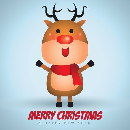 Merry Christmas greeting of cute red-nosed Reindeerのイラスト素材