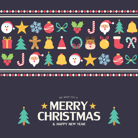 Flat christmas icons seamless pattern element vector backgroundのイラスト素材