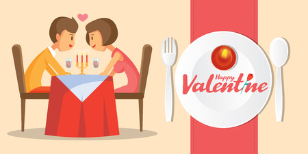 Valentines day romantic candle dinner with lovely couple vector illustrationのイラスト素材