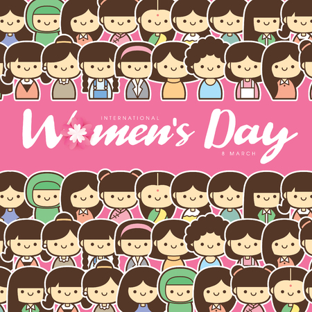 International Women's Day vector illustration with diverse group of women of different age, race and outfits.のイラスト素材