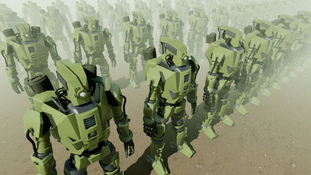 Green army soldiers in the desert. 3D illustration. Computer generated image.の写真素材