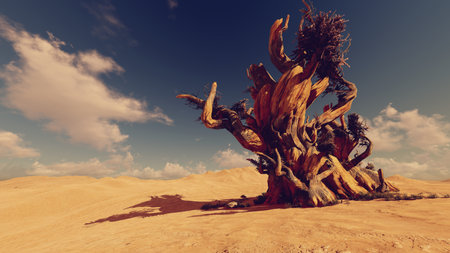Dead tree in desert. 3d renderの写真素材
