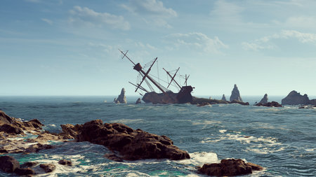 Beautiful seascape with 3d renderの写真素材