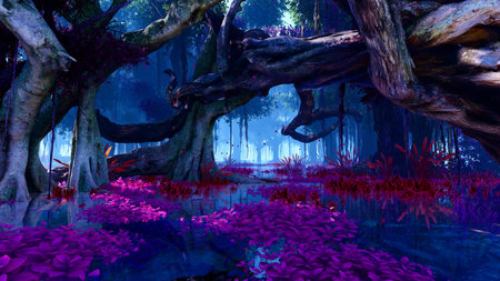 Fantasy fantasy forest. 3D illustration. Fairy tale scene.の写真素材