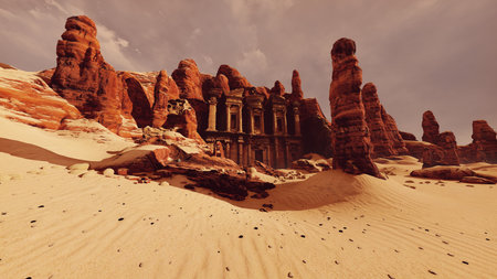 The Wadi Rum desert in Jordan, Middle East. Vintage styleの写真素材