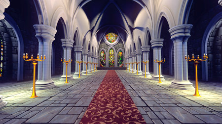 Church interior with red carpet 3d render concept for religion and faithの写真素材