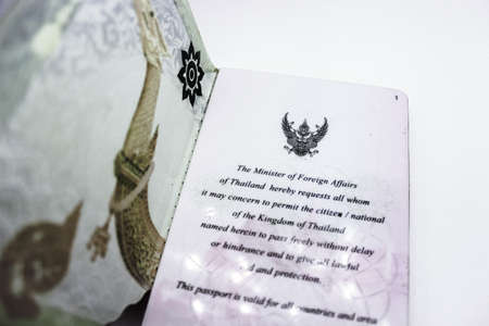 Preface of  Thailand passport on white backgroundの写真素材