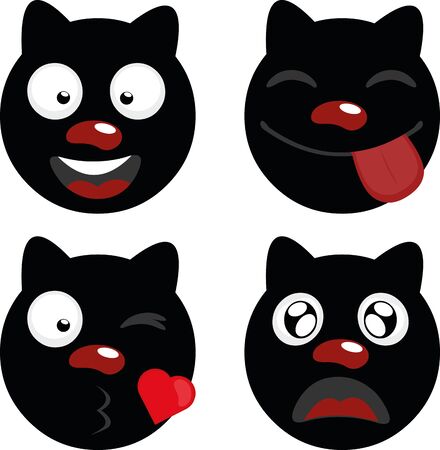 Vector emoticon illustration of a black cat with some expressionsのイラスト素材