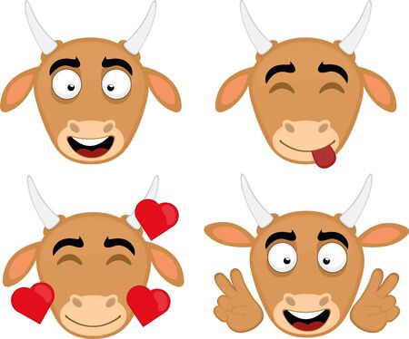 Vector illustration of a expressions of a cow cartoonのイラスト素材