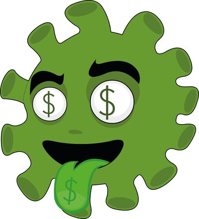 Vector illustration of a cartoon coronavirus with dollar signs on its eyes and tongueのイラスト素材