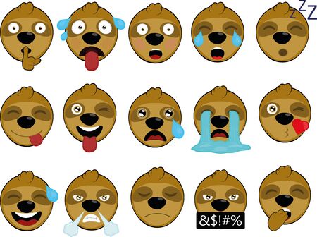 Vector illustration of the face of a sloth cartoon with various expressionsのイラスト素材