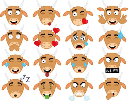 Vector illustration of expressions of a cow's face cartoonのイラスト素材