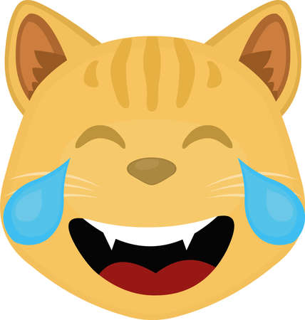 Vector illustration of a laughing cat's face emoticon with tearsのイラスト素材