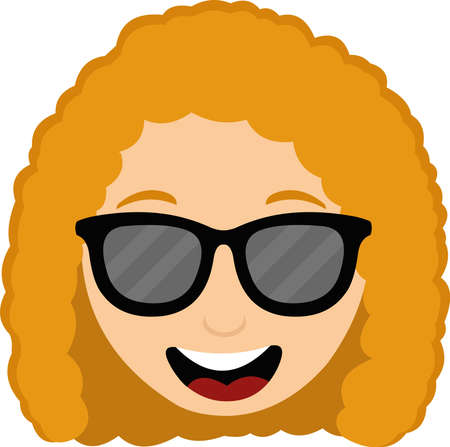 Vector emoticon illustration of a woman's head with red hair and sunglassesのイラスト素材