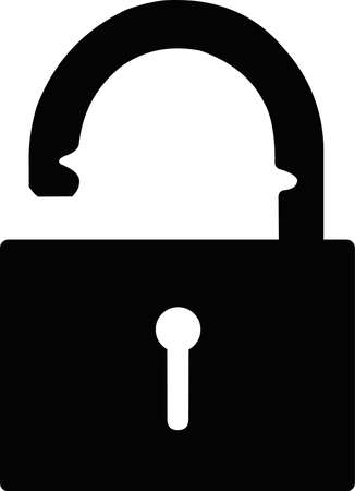 Vector illustration of the silhouette of an open padlock in black and whiteのイラスト素材