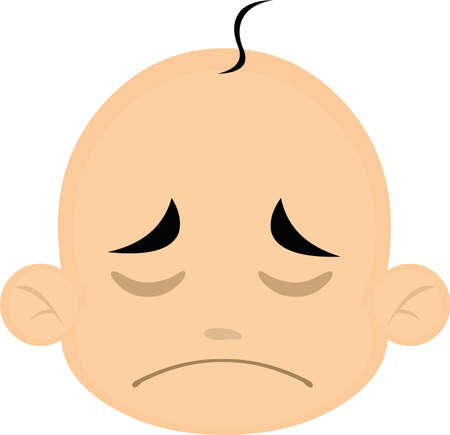 Vector emoticon illustration of a baby's head with a sad expressionのイラスト素材