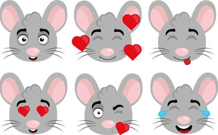 Vector illustration of cartoon mouse head emoticons with expressions of love and joyのイラスト素材