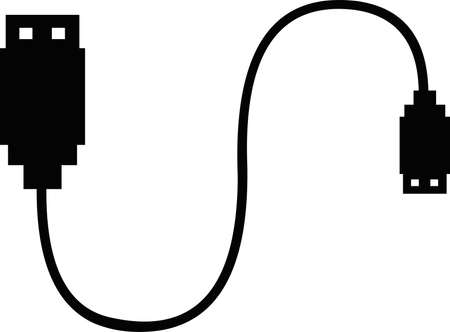 Vector illustration of black silhouette of a usb cable