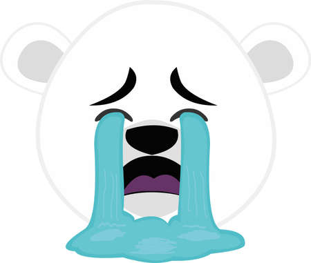 Vector emoticon illustration of the face of a cartoon polar bear cryingのイラスト素材