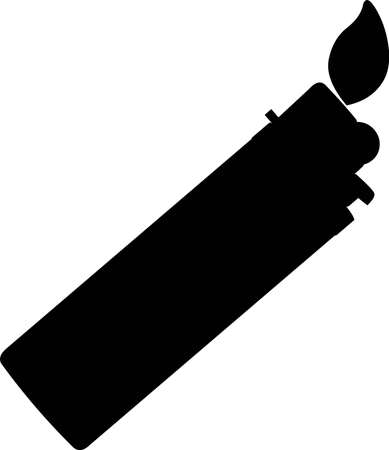 Vector illustration of a black silhouette of a lighter with a fire flameのイラスト素材