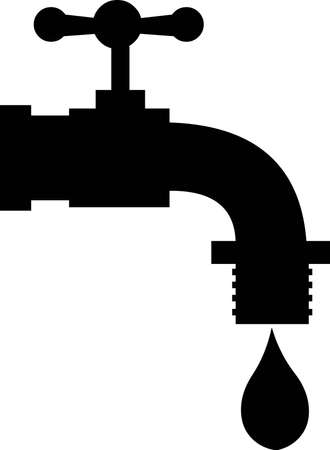 Vector illustration of the black silhouette of a tap with dripping waterのイラスト素材