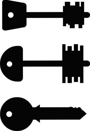 Vector illustration of the silhouettes of different styles or shapes of door keysのイラスト素材