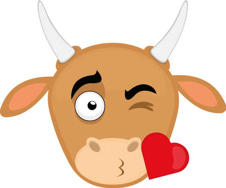 Vector emoticon illustration of the face of a cartoon cow giving a heart-shaped kissのイラスト素材