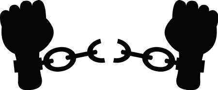 Vector illustration of a black silhouette of a hands breaking free from chainsのイラスト素材