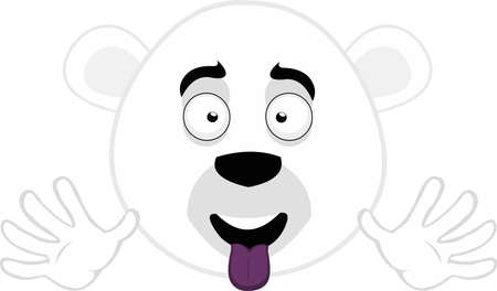 Vector emoticon illustration of the face of a cartoon polar bear waving with his handsのイラスト素材