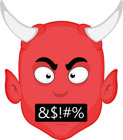 Vector illustration of the face of a cartoon devil with an expression of anger and insultsのイラスト素材