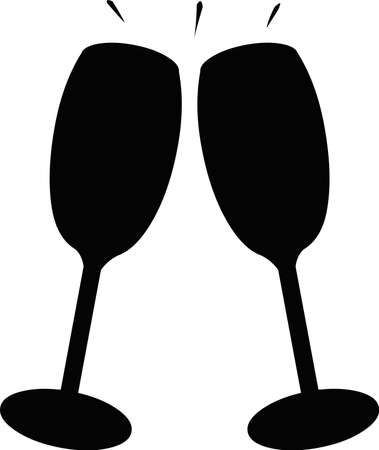 Vector illustration of black silhouette of two glasses of champagne toastingのイラスト素材