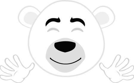 Vector illustration of a cartoon polar bear face waving with his handsのイラスト素材