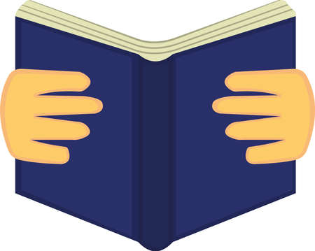 Vector illustration of hands holding a blue bookのイラスト素材