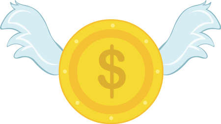 Vector illustration of a coin with wingsのイラスト素材