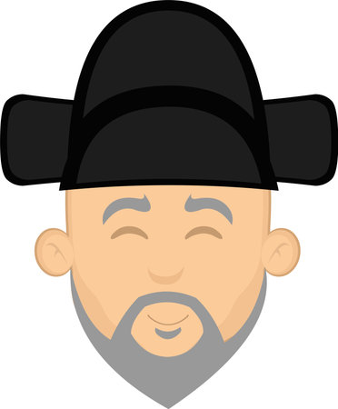 Vector illustration of the head of an asian older man, with a gray beard and a samo hat classic of korean cultureのイラスト素材