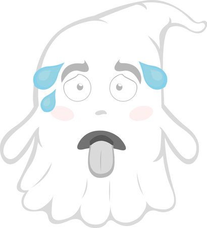 Vector illustration of an exhausted cartoon ghost with tongue out and tongue outのイラスト素材