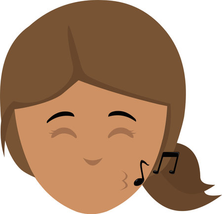 vector illustration of the face of a cartoon woman whistling with musical notesのイラスト素材
