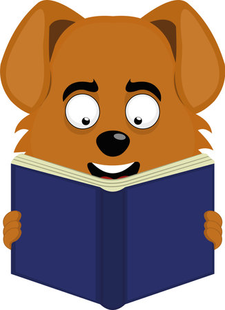 vector illustration of the face of a cartoon dog reading a bookのイラスト素材