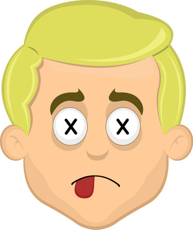 vector illustration face blond man cartoon dead, with crosses in eyes and tongue outのイラスト素材