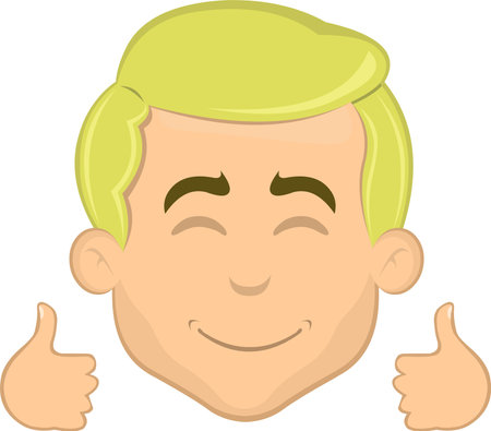 vector illustration face of a blond man cartoon cheerful and hands with their thumbs upのイラスト素材