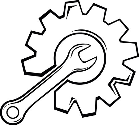 vector illustration drawing black and white wrench and gear in install setting configuration concept iconのイラスト素材
